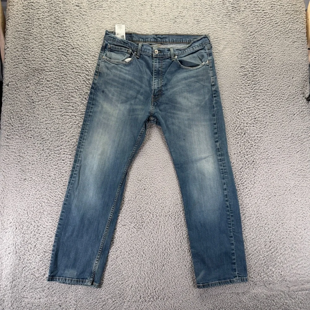 Levi's 505 Jeans Men 36x28 Blue Cotton Denim Straight Leg Faded Workwear Stretch